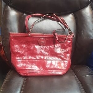 Coach Red Shoulder Bag with Glossy Finish